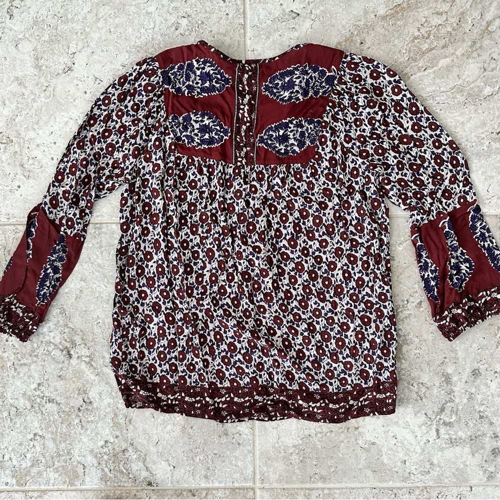 ⚡️LAST CHANCE⚡️Lucky Brand Boho Floral Annabelle Peasant Blouse Size Small - Picture 4 of 6